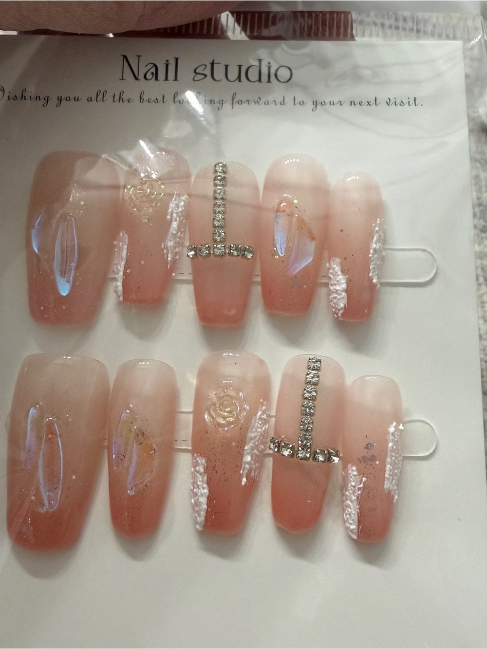 Nail Studio Pink Ombre Press-On Nails with Rhinestone Accents